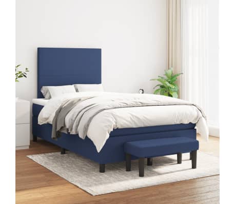 vidaXL Cama box spring con colchón tela azul 120x190 cm