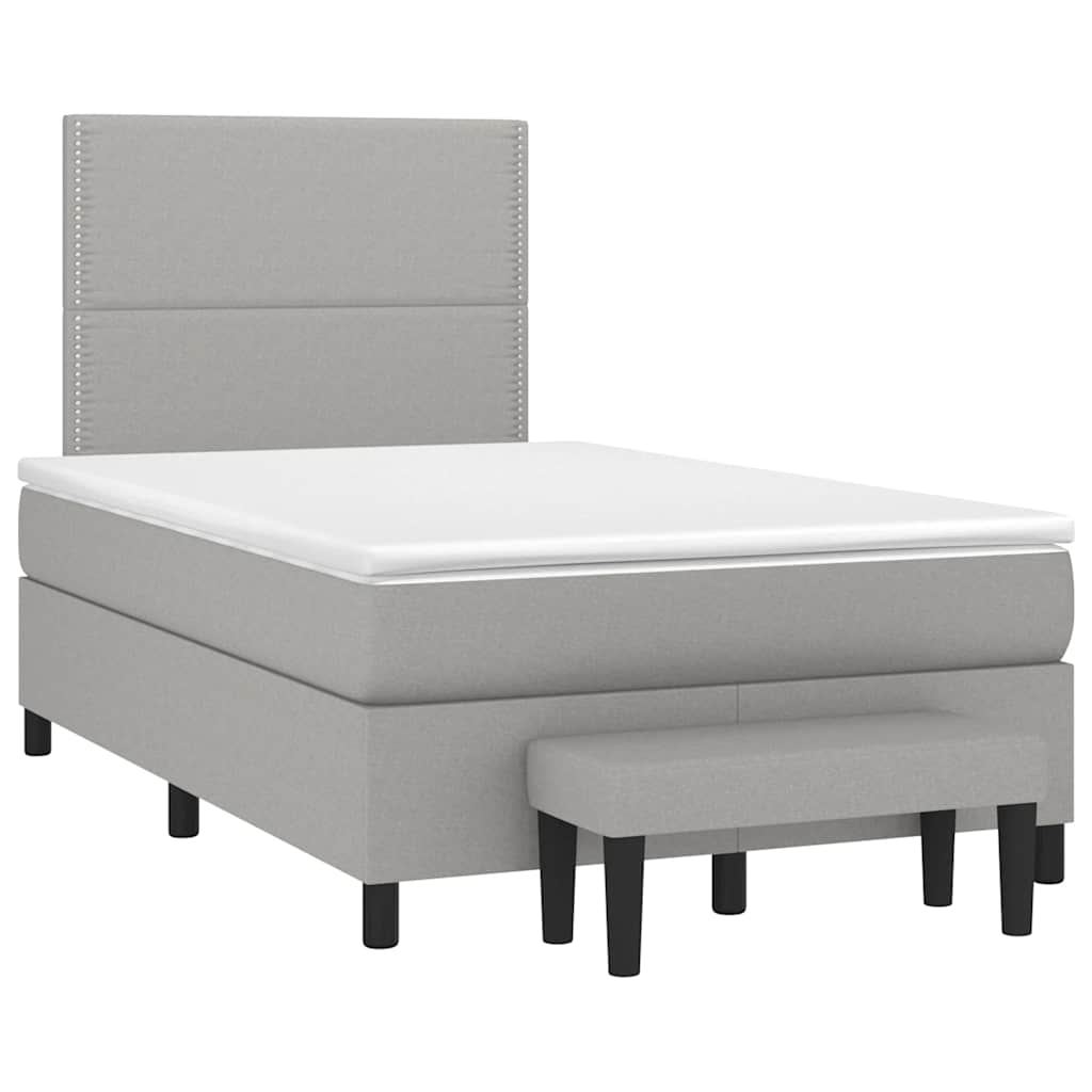 vidaXL Pat box spring cu saltea, gri deschis, 120x190 cm, textil