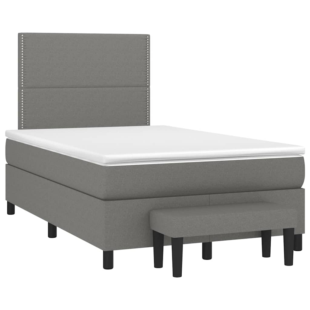 vidaXL Pat box spring cu saltea, gri închis, 120x190 cm, textil