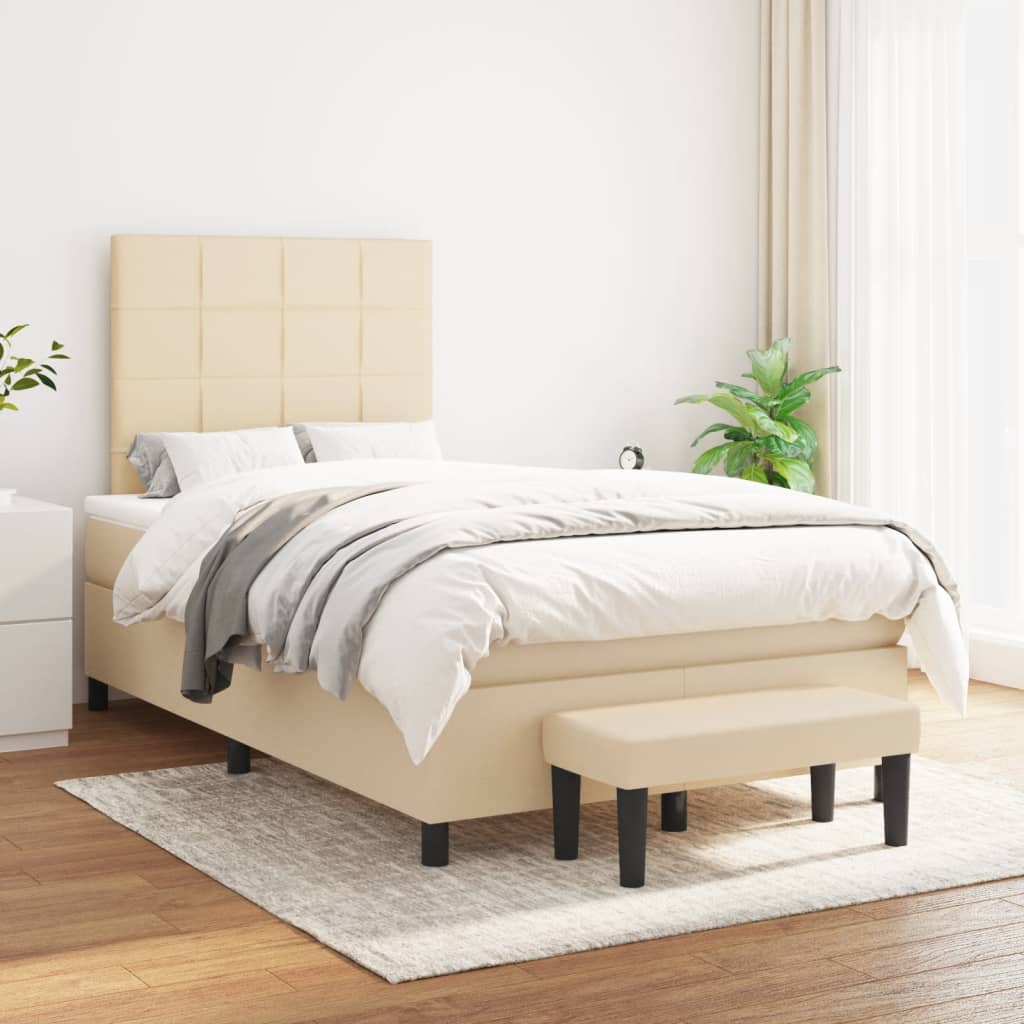 vidaXL Boxspring met matras stof crèmekleurig 120x190 cm, foto 2