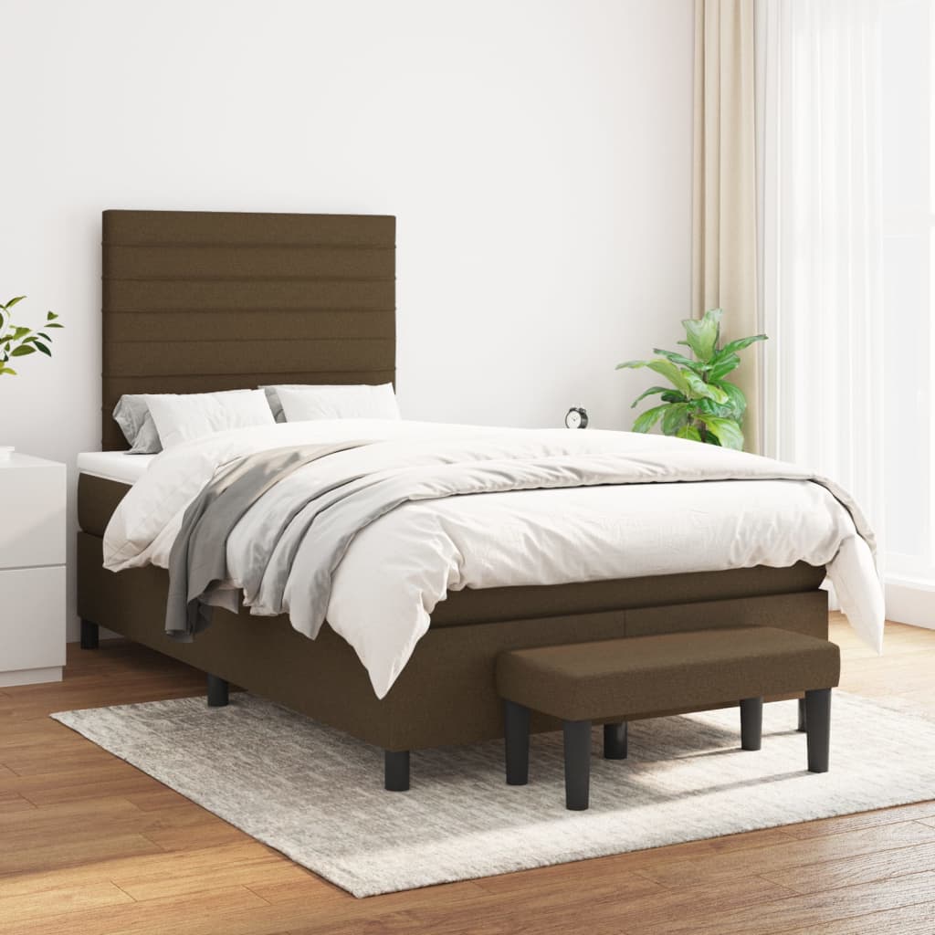 vidaXL Boxspring met matras stof donkerbruin 120x190 cm afbeelding
