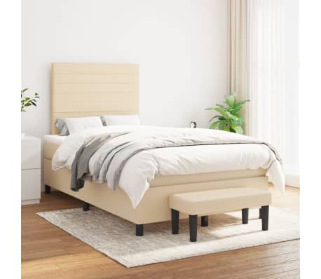 vidaXL Pat continental cu saltea, crem, 120x190 cm, textil