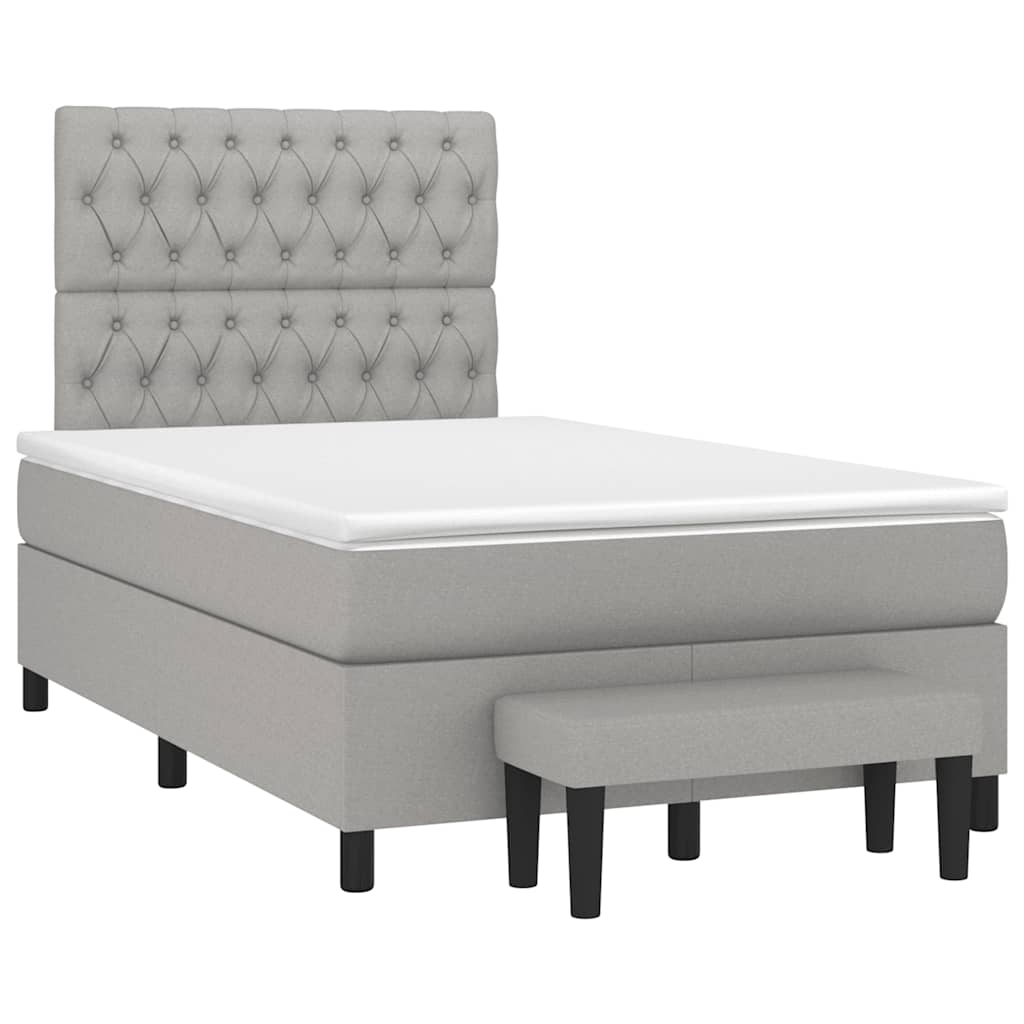 vidaXL Pat box spring cu saltea, gri deschis, 120x190 cm, textil