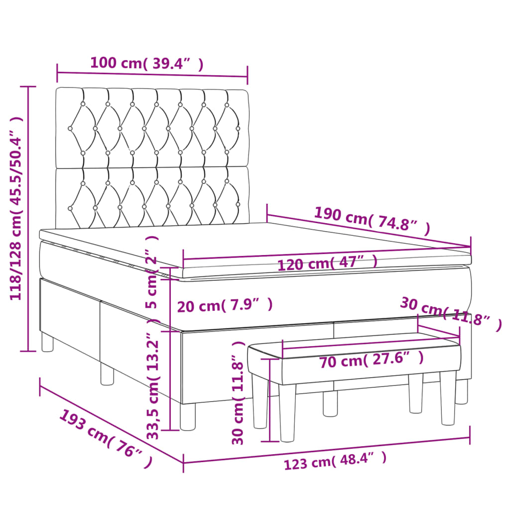 Box spring postel s matrací tmavě hnědá 120x190 cm textil - obrázek 10