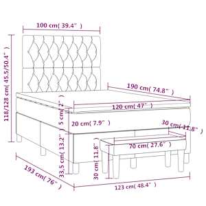Box spring postel s matrací tmavě hnědá 120x190 cm textil - obrázek 10
