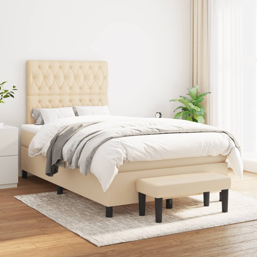 vidaXL Boxspring met matras stof crèmekleurig 120x190 cm, foto 2