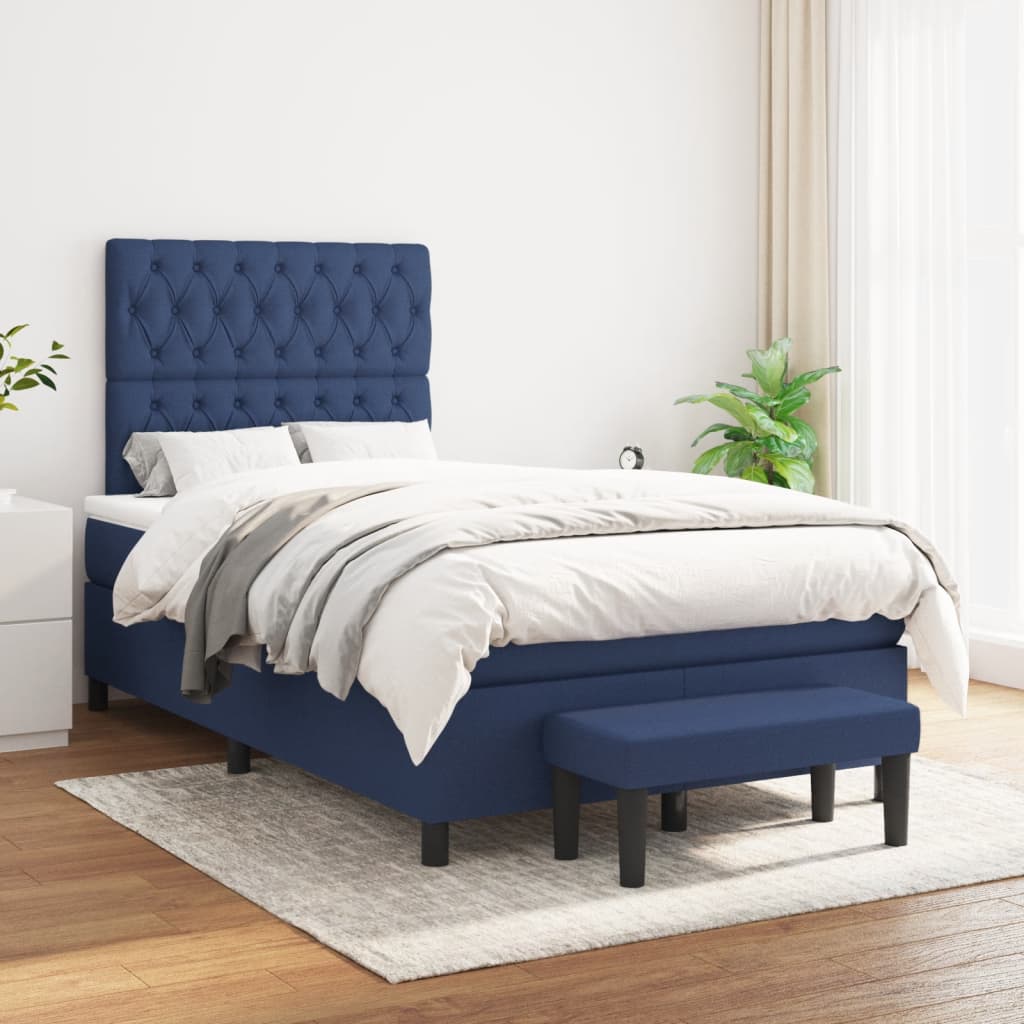 vidaXL Κρεβάτι Boxspring με Στρώμα Μπλε 120x190 εκ. Υφασμάτινο