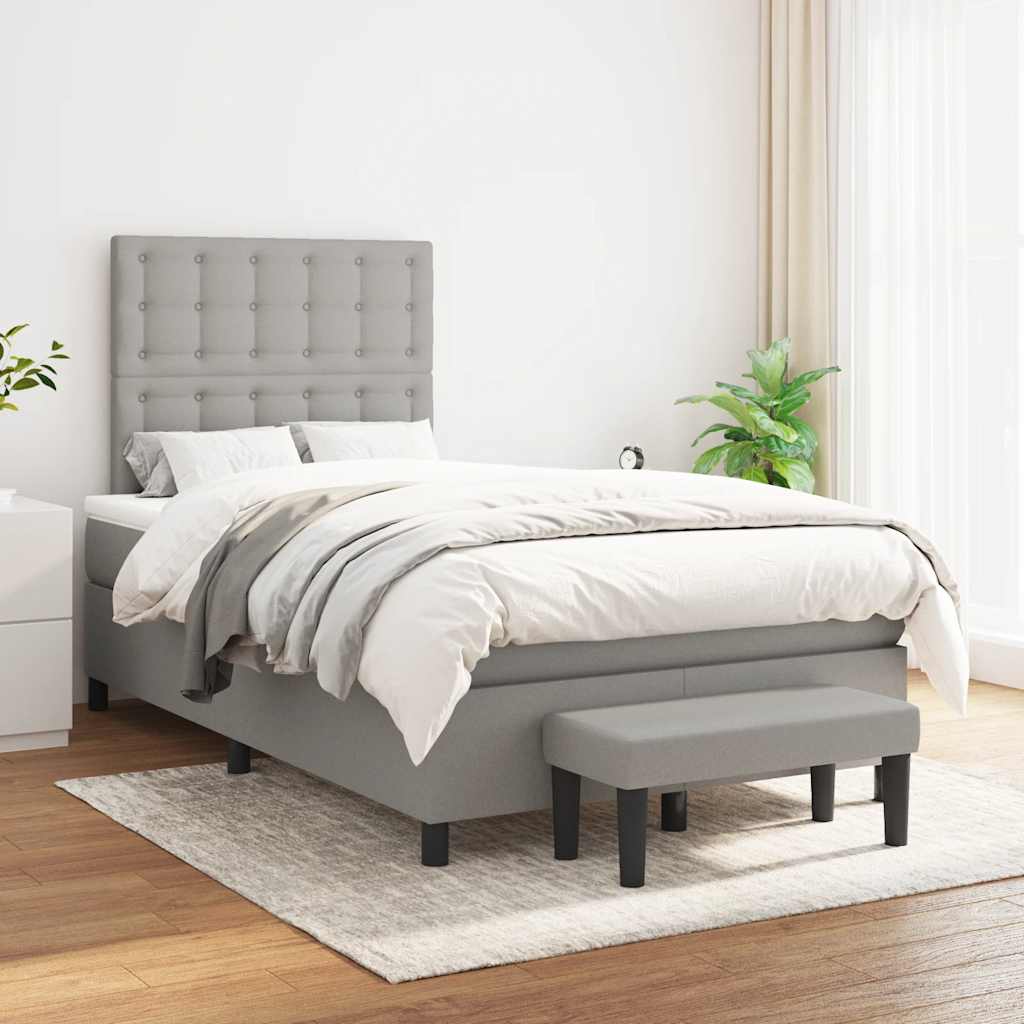 vidaXL Boxspring met matras stof lichtgrijs 120x190 cm afbeelding