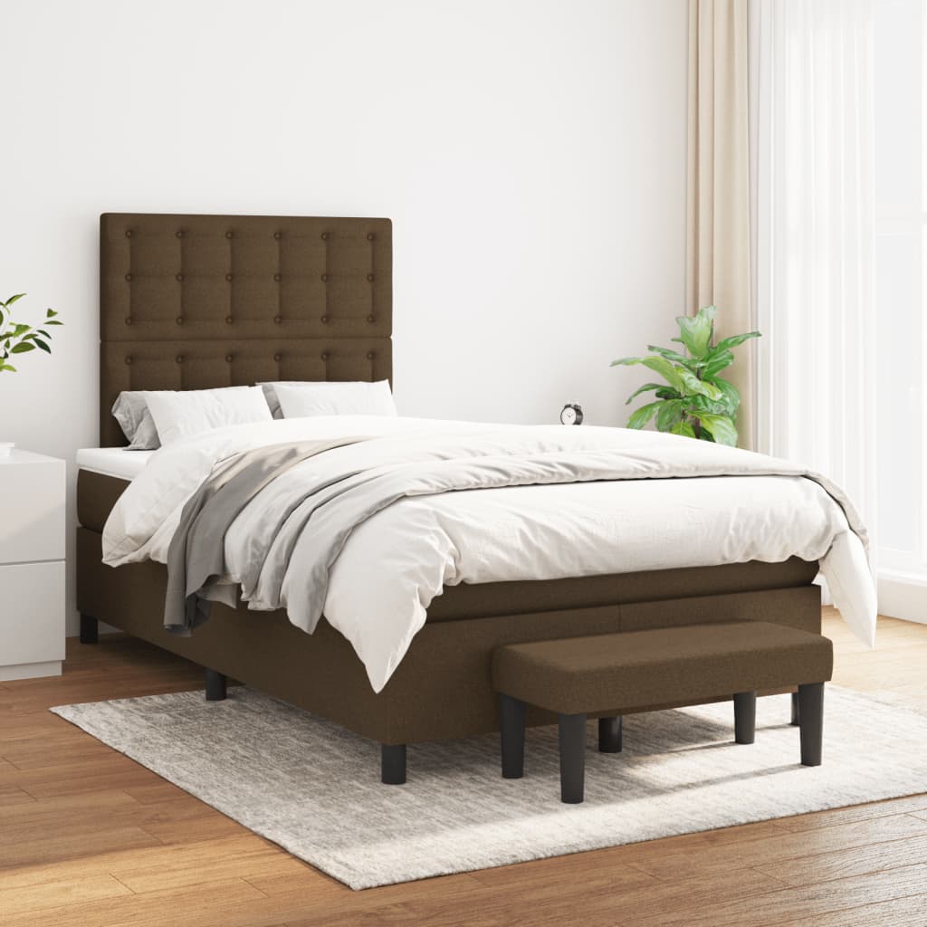 vidaXL Boxspring met matras stof donkerbruin 120x190 cm afbeelding