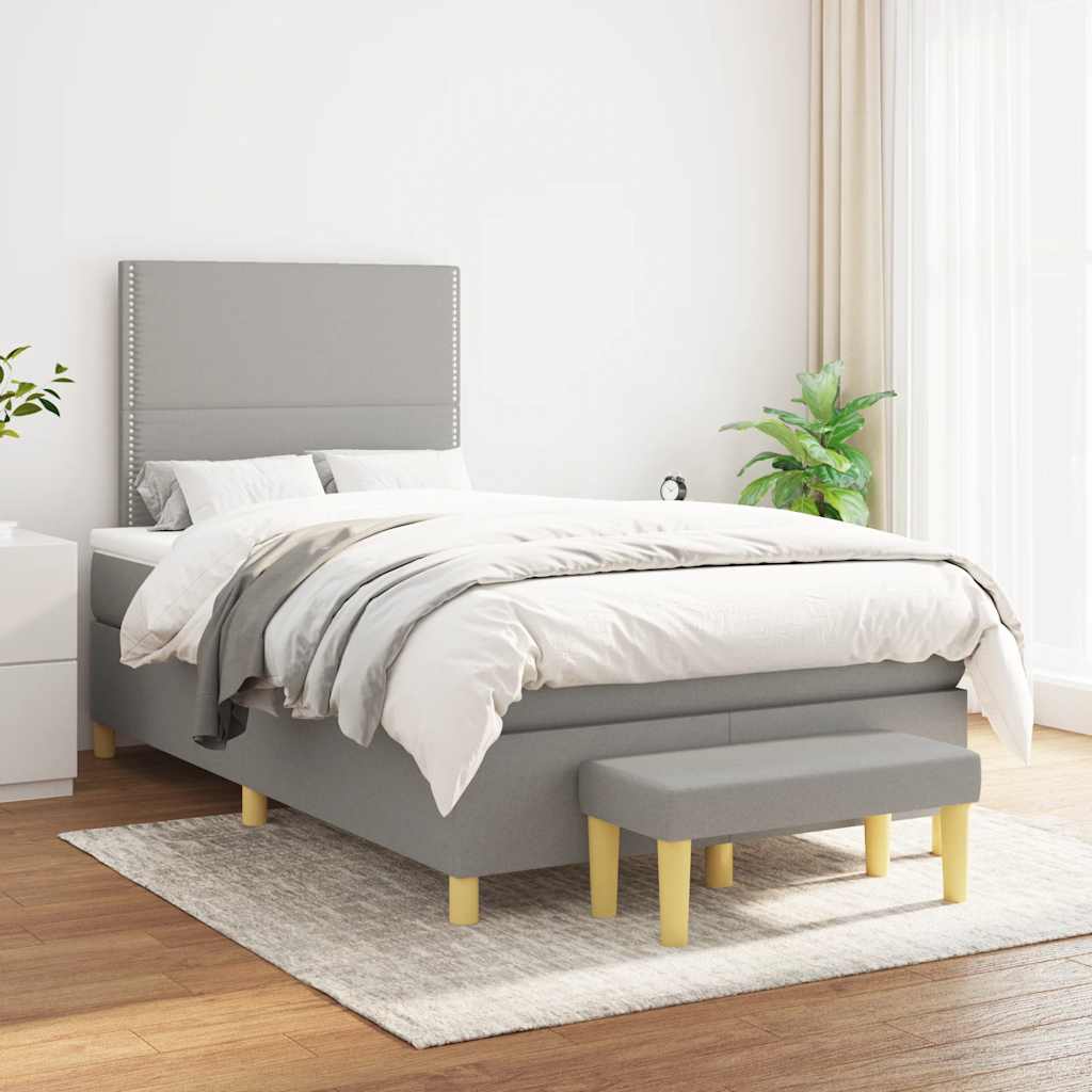 vidaXL Boxspring met matras stof lichtgrijs 120x190 cm afbeelding
