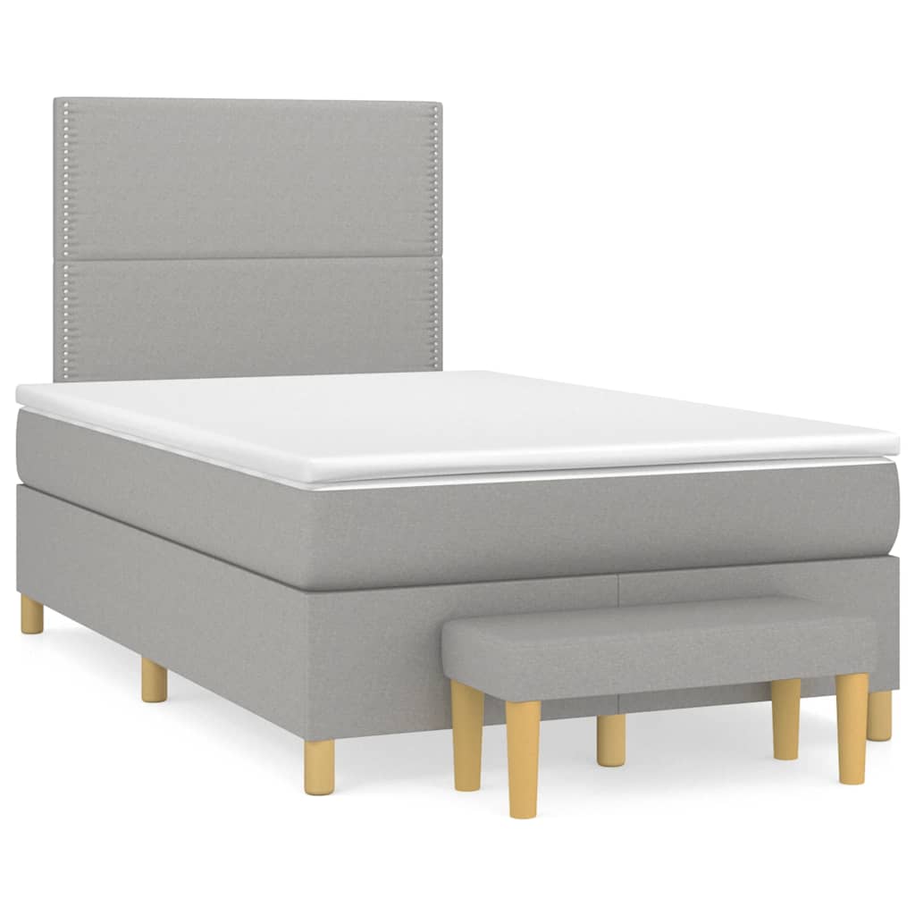 Kontinentalseng 120 x 190 cm med madras og bænk - lysegrå