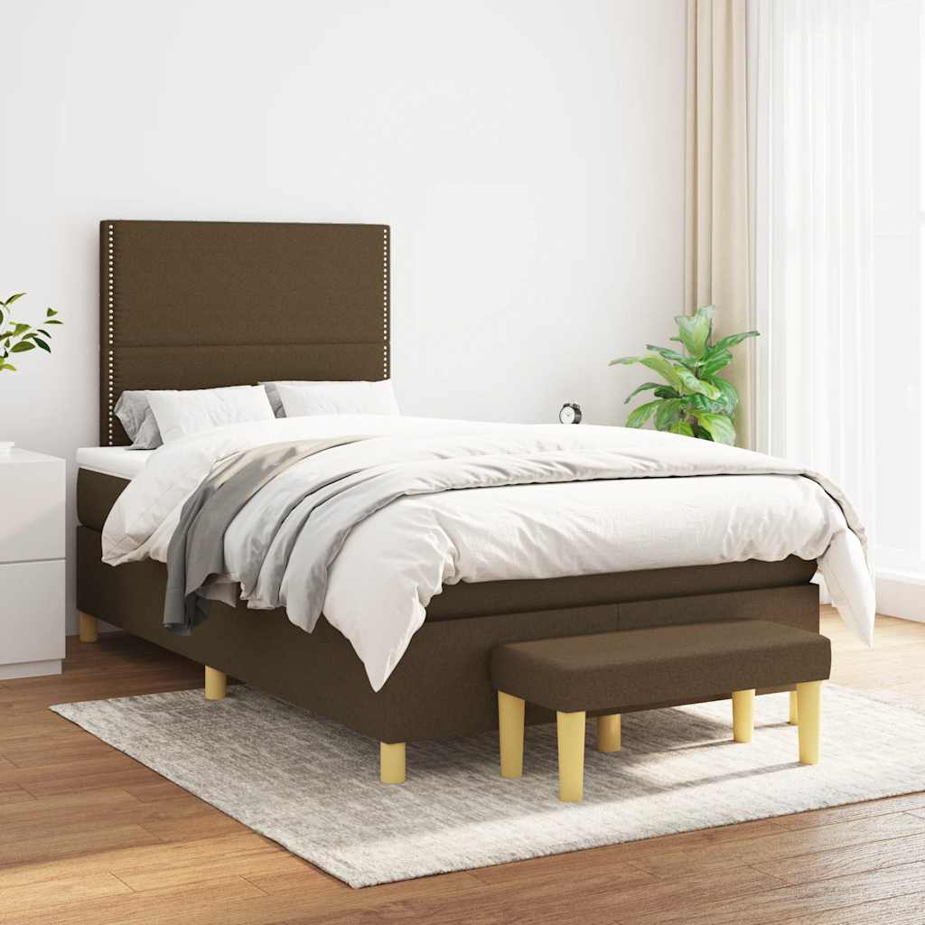 vidaXL Boxspring met matras stof donkerbruin 120x190 cm afbeelding
