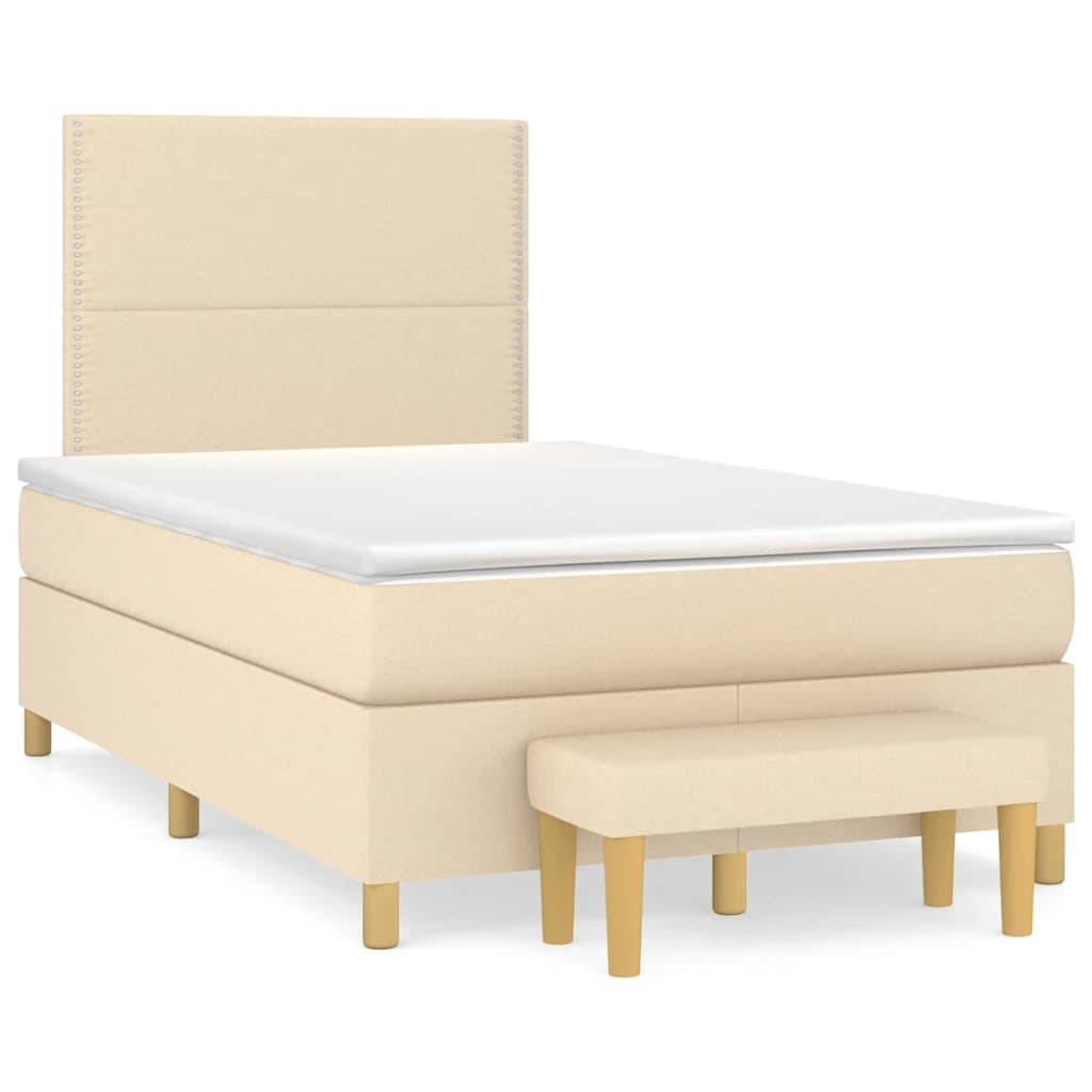 vidaXL Boxspringbett mit Matratze Creme 120x190 cm Stoff