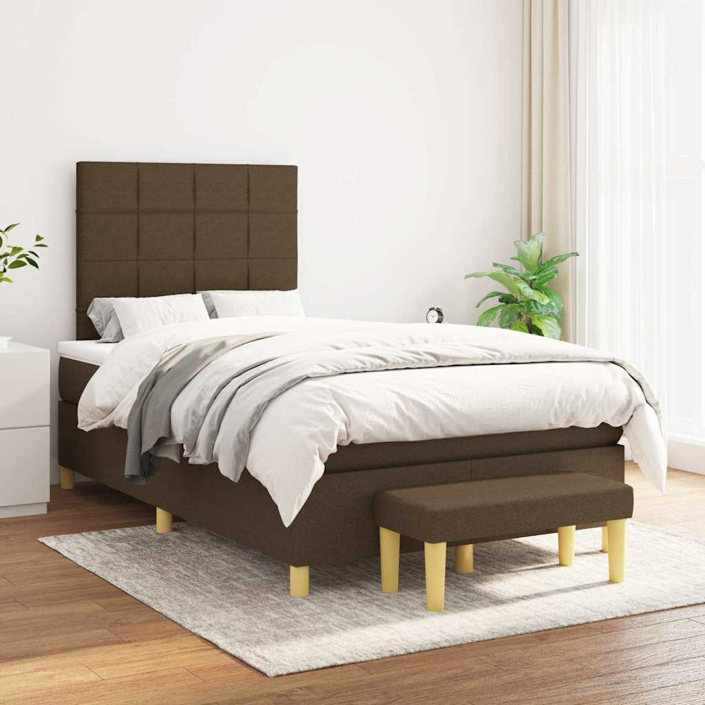 vidaXL Boxspring met matras stof donkerbruin 120x190 cm afbeelding