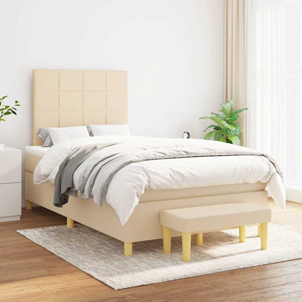 vidaXL Boxspring met matras stof crèmekleurig 120x190 cm, foto 2