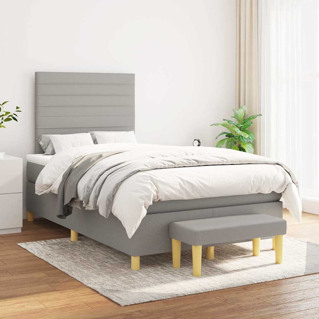 vidaXL Boxspring met matras stof lichtgrijs 120x190 cm afbeelding