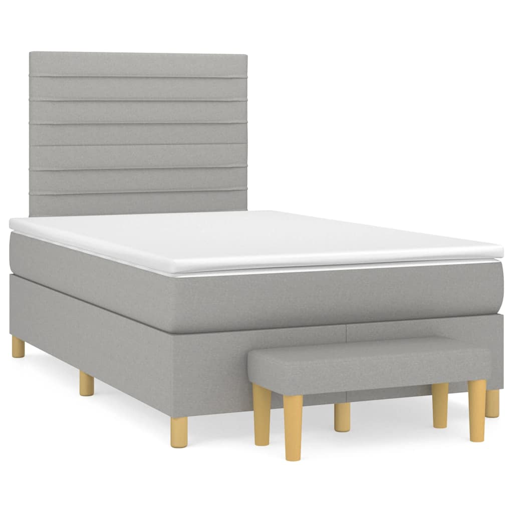 Kontinentalseng 120 x 190 cm med madras og bænk - lysegrå