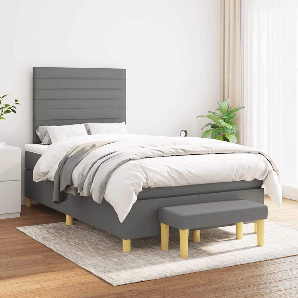 vidaXL Boxspring met matras stof donkergrijs 120x190 cm afbeelding