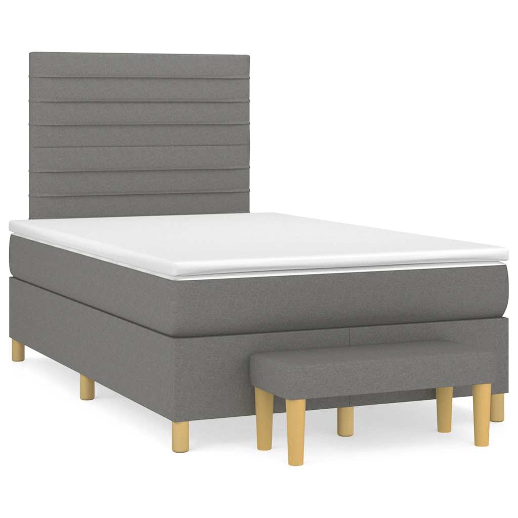 Kontinentalseng 120 x 190 cm med madras og bænk - mørkegrå