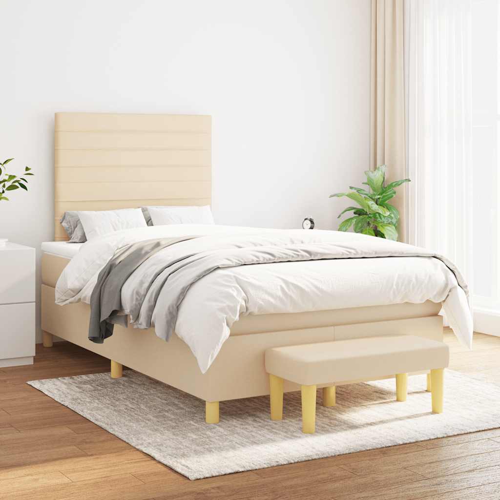 vidaXL Boxspring met matras stof crèmekleurig 120x190 cm, foto 2