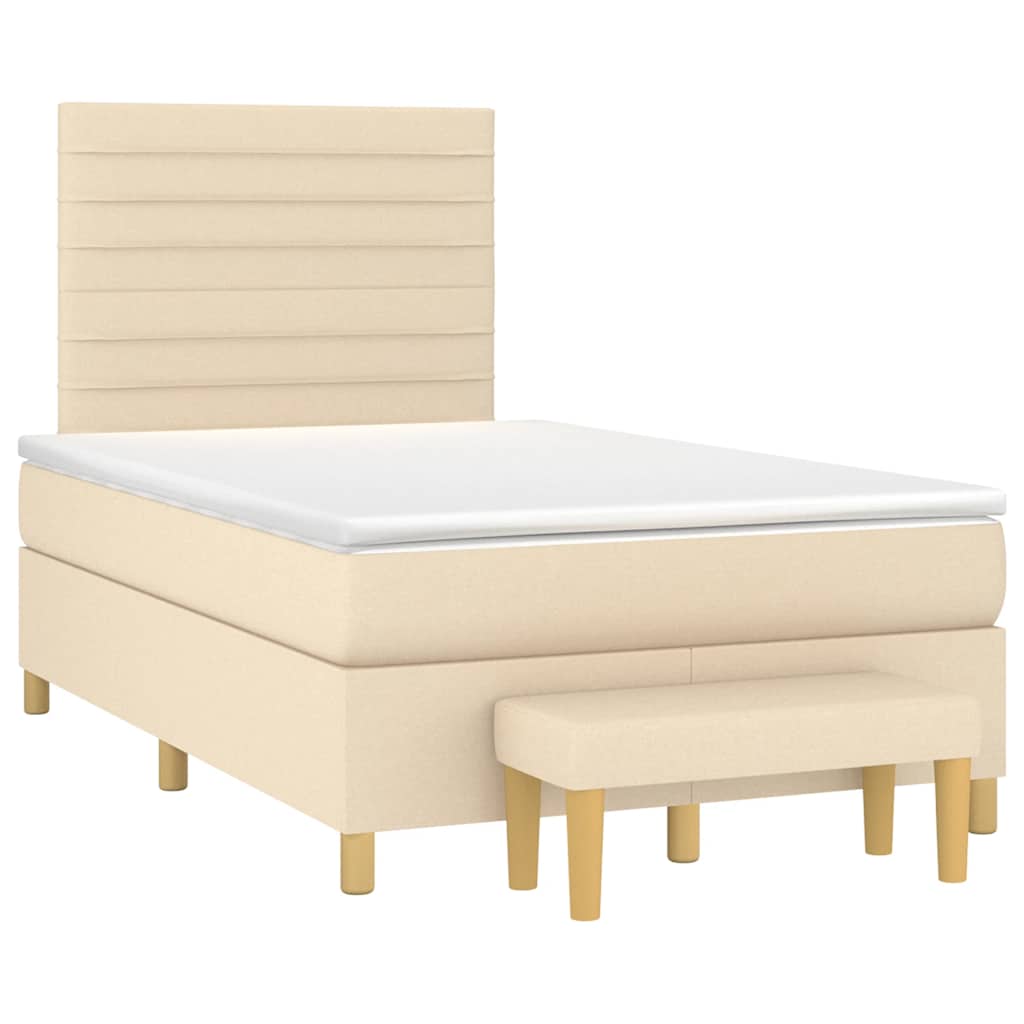 vidaXL Boxspringbett mit Matratze Creme 120x190 cm Stoff