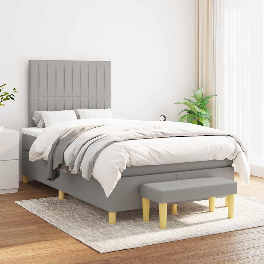 vidaXL Boxspring met matras stof lichtgrijs 120x190 cm afbeelding