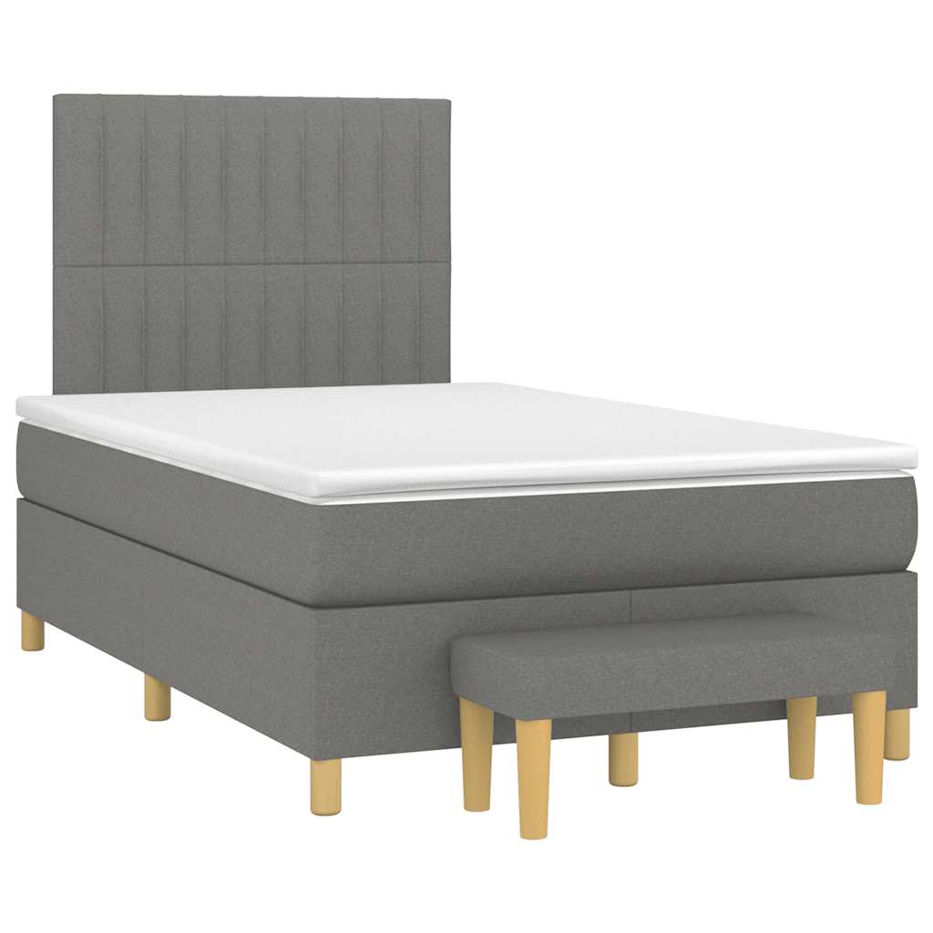 Kontinentalseng 120 x 190 cm med madras og bænk - mørkegrå