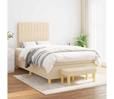 vidaXL Pat continental cu saltea, crem, 120x190 cm, textil