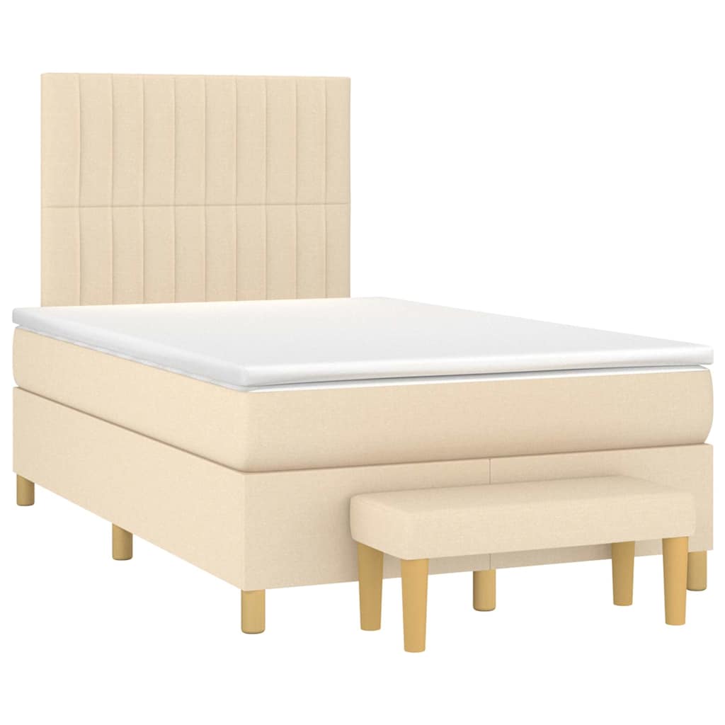 vidaXL Boxspringbett mit Matratze Creme 120x190 cm Stoff