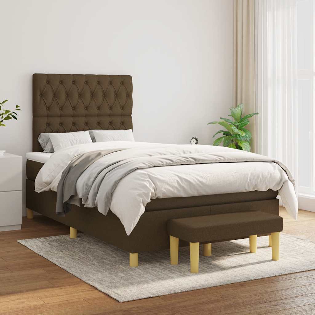 vidaXL Boxspring met matras stof donkerbruin 120x190 cm afbeelding