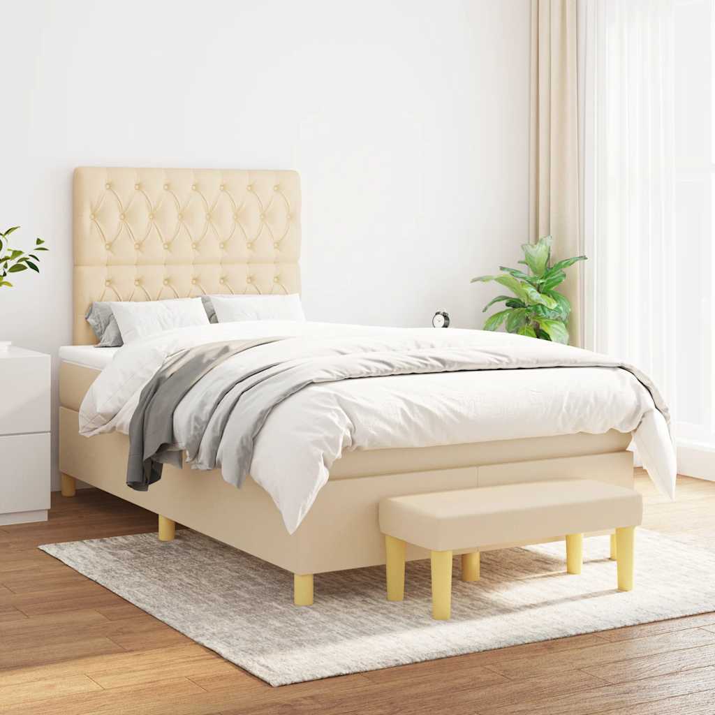 vidaXL Boxspring met matras stof crèmekleurig 120x190 cm afbeelding