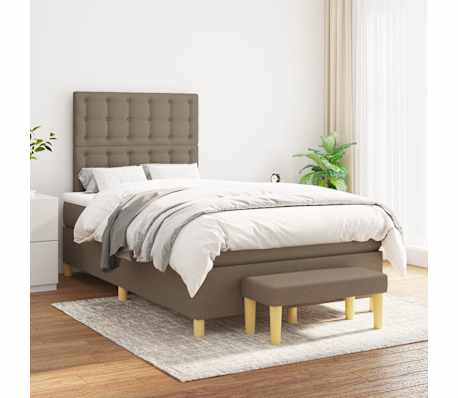 vidaXL Cama boxspring c/ colch&atilde;o 120x190cm tecido castanho-acinzentado