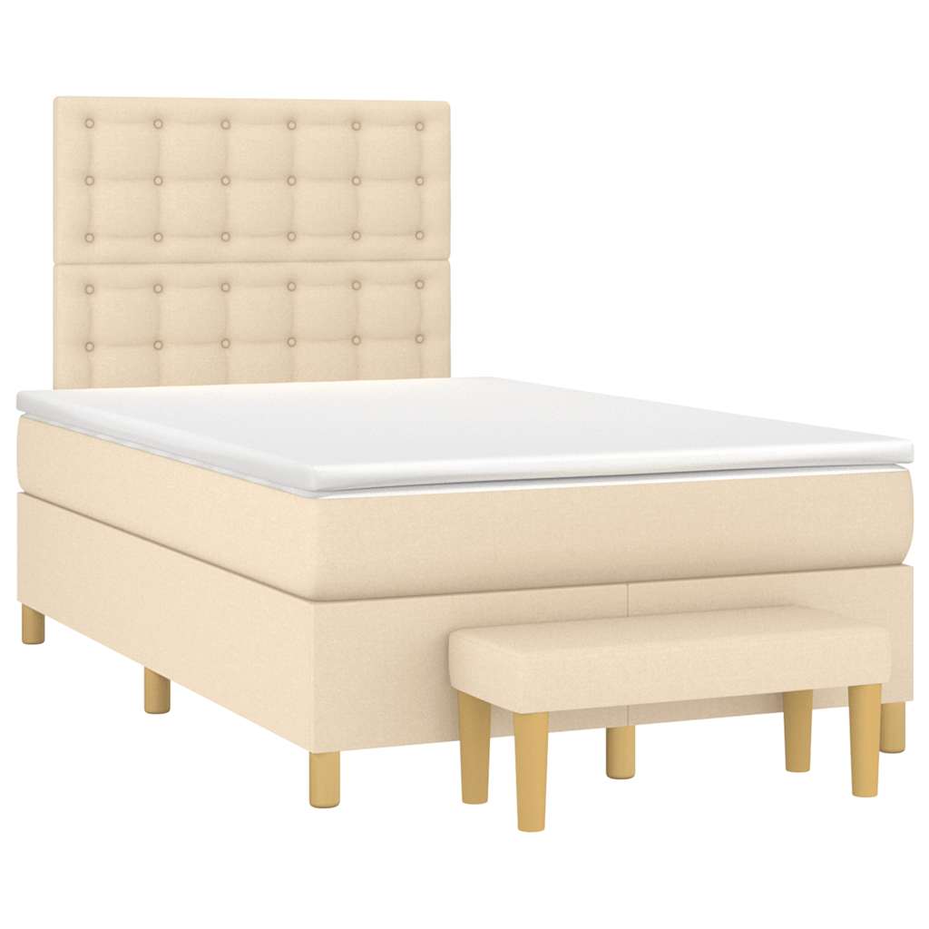 vidaXL Boxspringbett mit Matratze Creme 120x190 cm Stoff