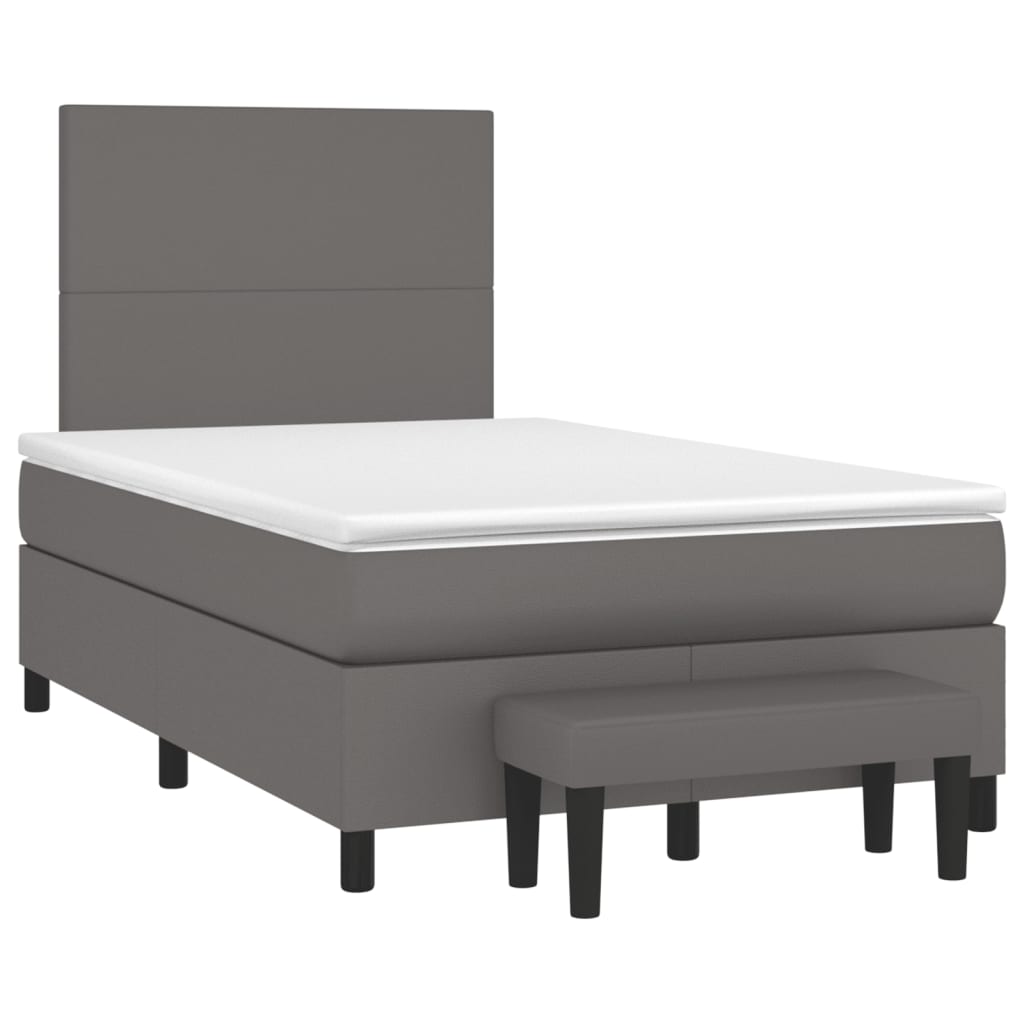 vidaXL Pat box spring cu saltea, gri, 120x190 cm, piele ecologică