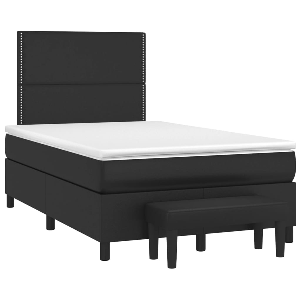 vidaXL Pat box spring cu saltea, negru, 120x190 cm, piele ecologică