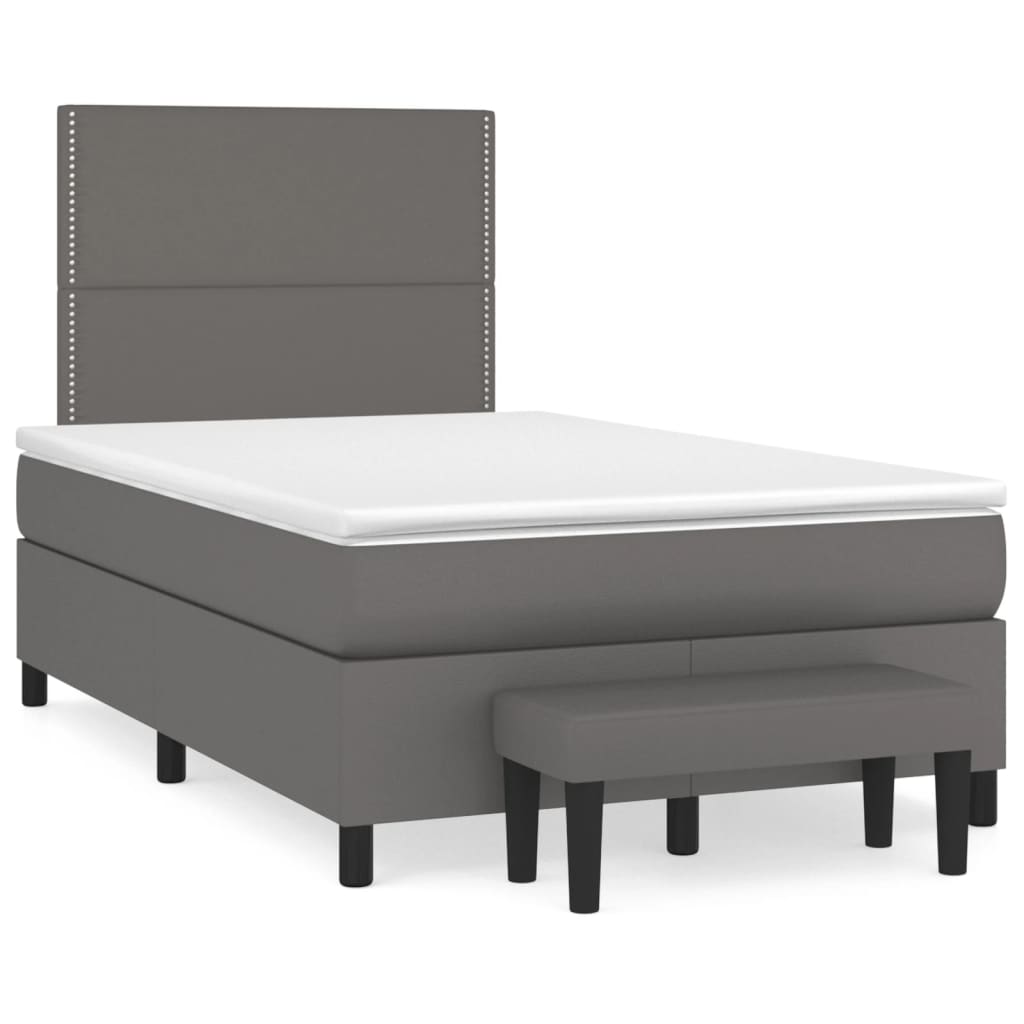 vidaXL Box spring postelja z vzmetnico siva 120x190 cm umetno usnje