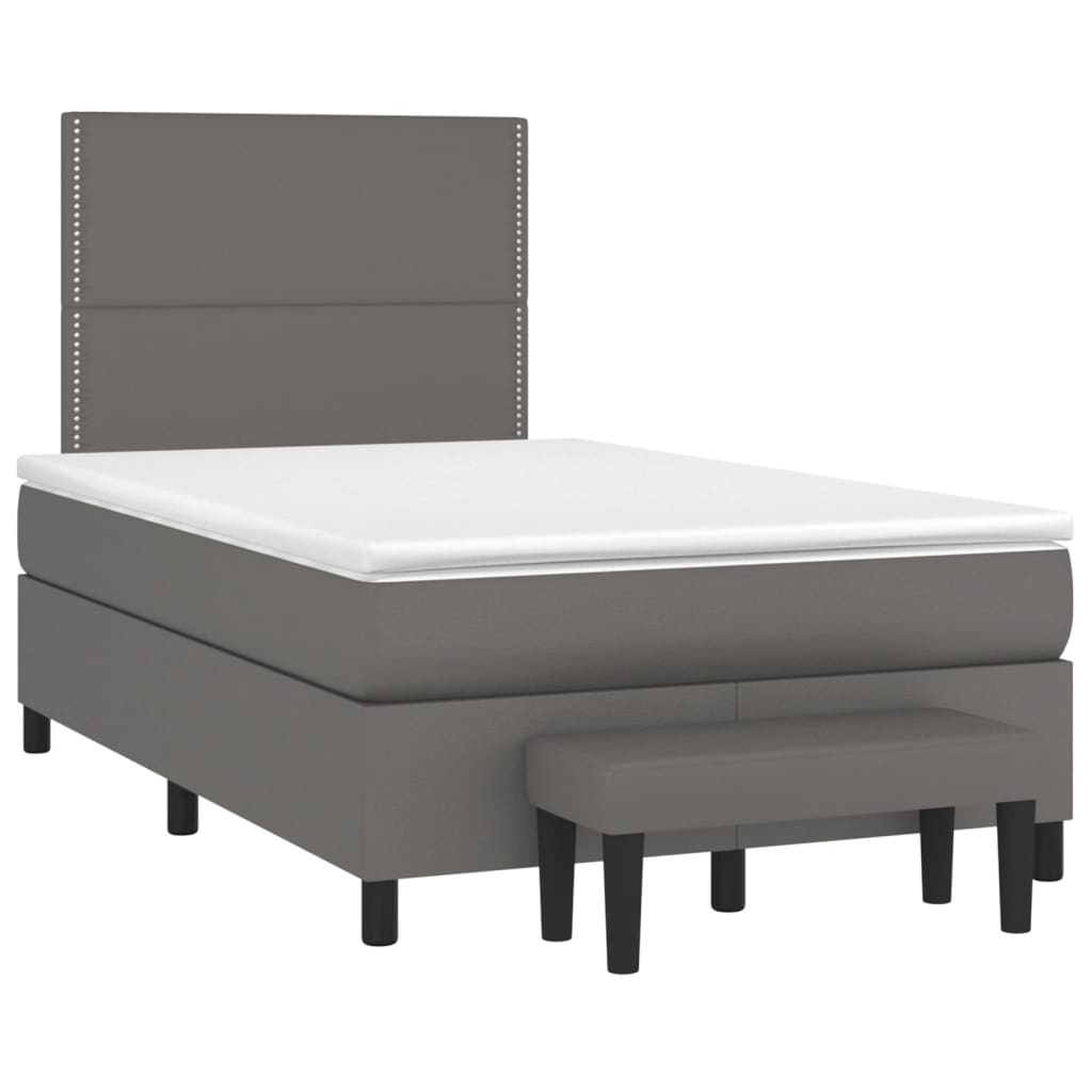 vidaXL Pat box spring cu saltea, gri, 120x190 cm, piele ecologică