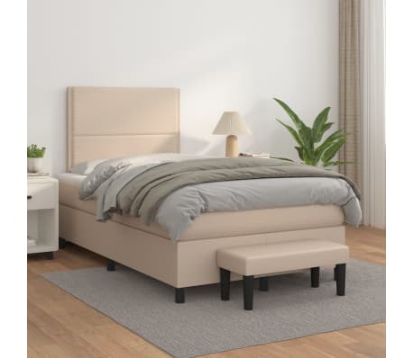 vidaXL Boxspring posteľ+matrac, kapuč&iacute;nov&aacute; 120x190cm, umel&aacute; koža