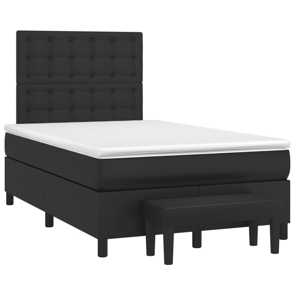 vidaXL Pat box spring cu saltea, negru, 120x190 cm, piele ecologică