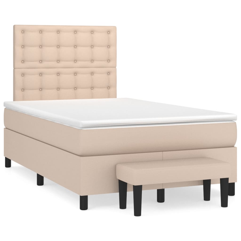 vidaXL Boxspring met matras kunstleer cappuccinokleurig 120x190 cm bruin, foto 3