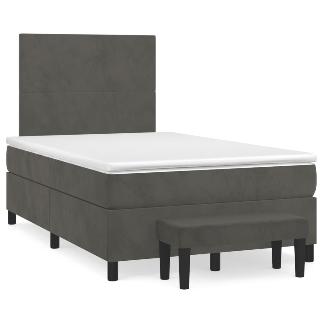 vidaXL Pat box spring cu saltea, gri închis, 120x190 cm, catifea