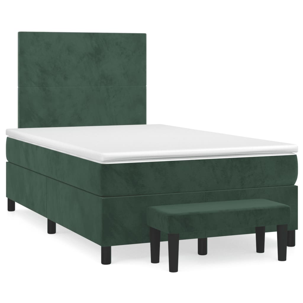 vidaXL Pat box spring cu saltea, verde închis, 120x190 cm, catifea
