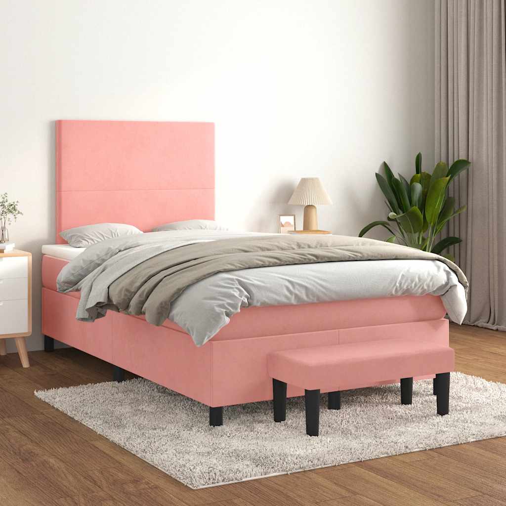 vidaXL Boxspring met matras fluweel roze 120x190 cm, foto 2