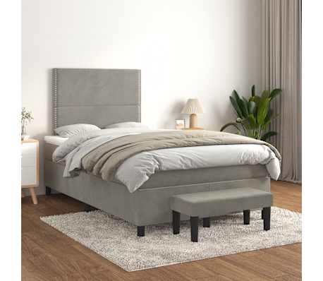 vidaXL Pat box spring cu saltea, gri deschis, 120x190 cm, catifea
