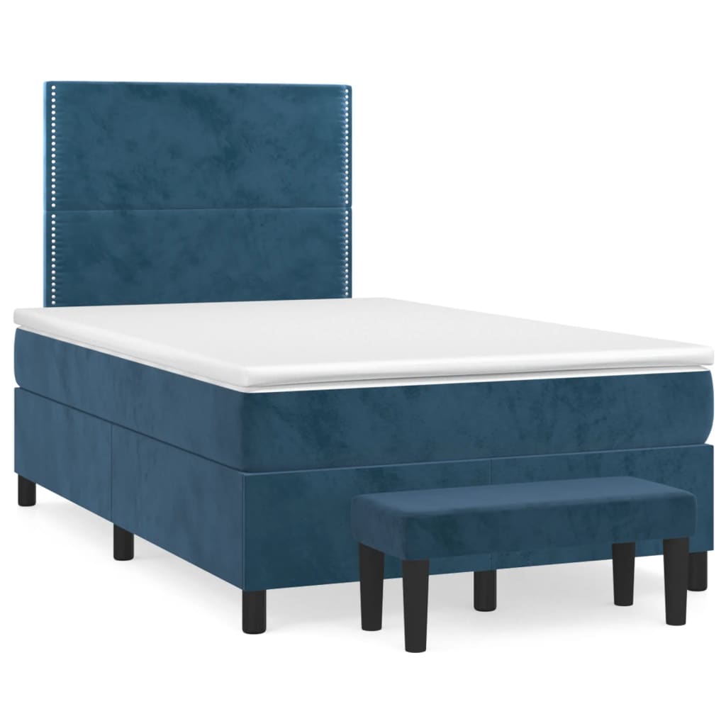 Kontinentalseng med madras og bænk 120 x 190 cm velour mørkeblå
