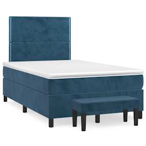 Box spring postelja z vzmetnico temno moder 120x190 cm žamet