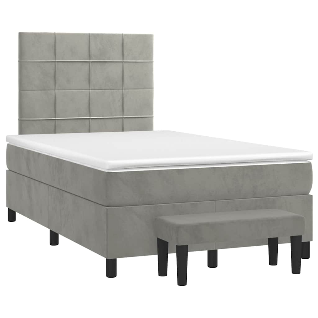 vidaXL Boxspring met matras fluweel lichtgrijs 120x190 cm grijs, foto 3