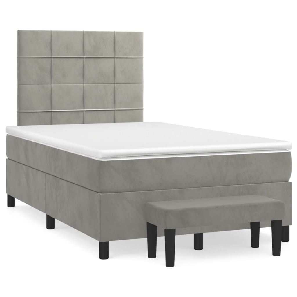 vidaXL Boxspringbett mit Matratze Hellgrau 120x190 cm Samt