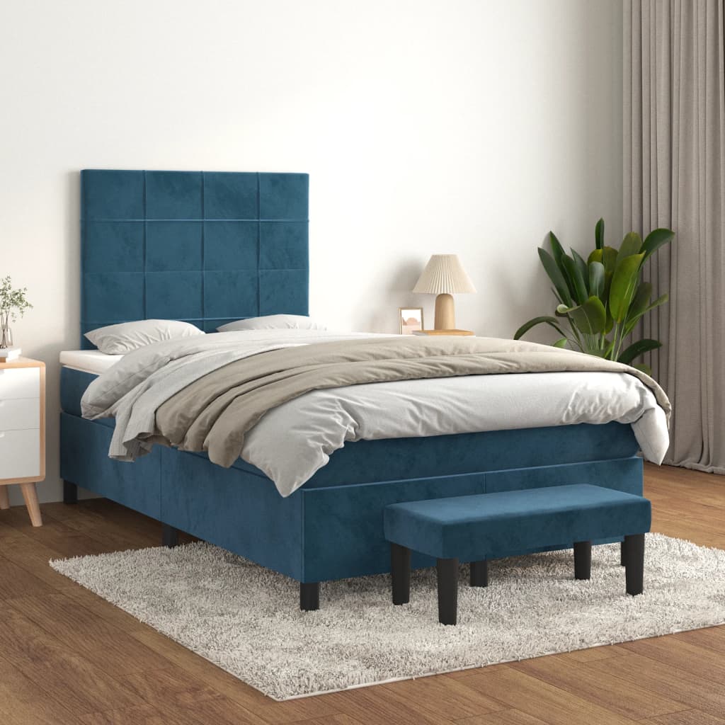 vidaXL Boxspring met matras fluweel donkerblauw 120x190 cm afbeelding