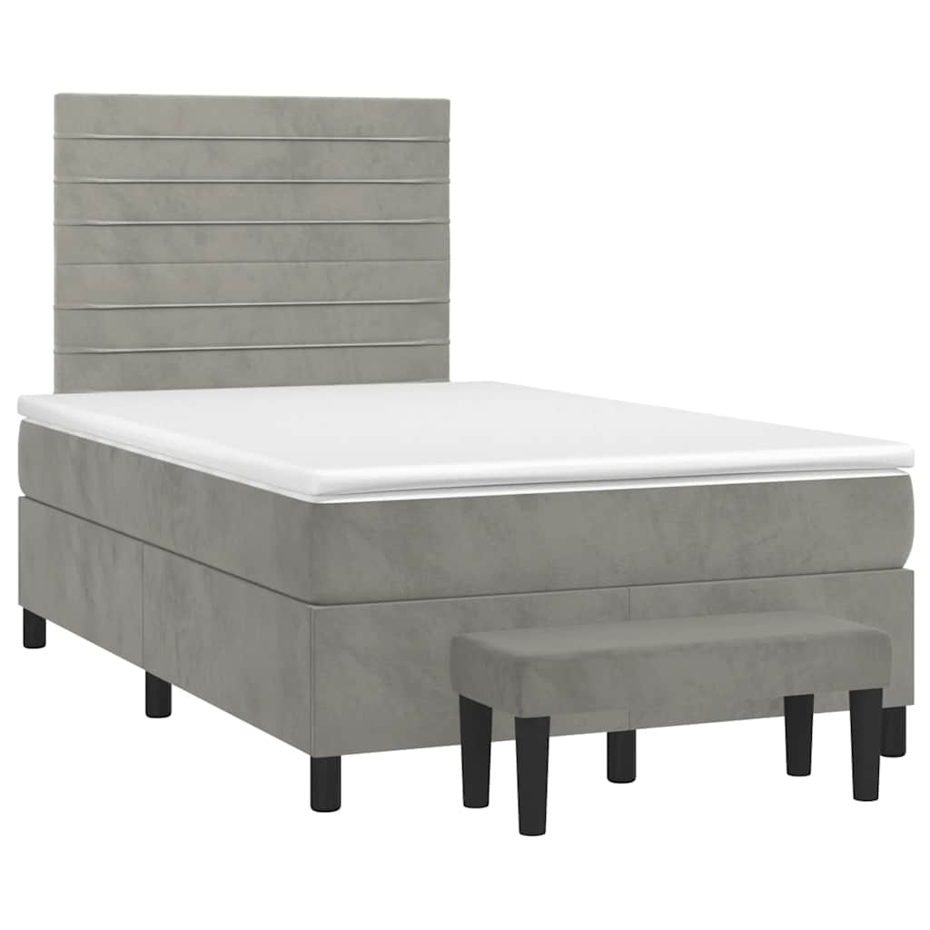 vidaXL Box spring postelja z vzmetnico svetlo siva 120x190 cm žamet